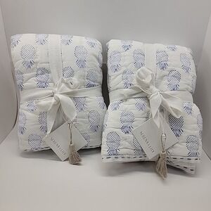 SERENA &‎ LILY Isla Quilted Blue & White Whip Stitch Euro Shams Set Of Two NWT